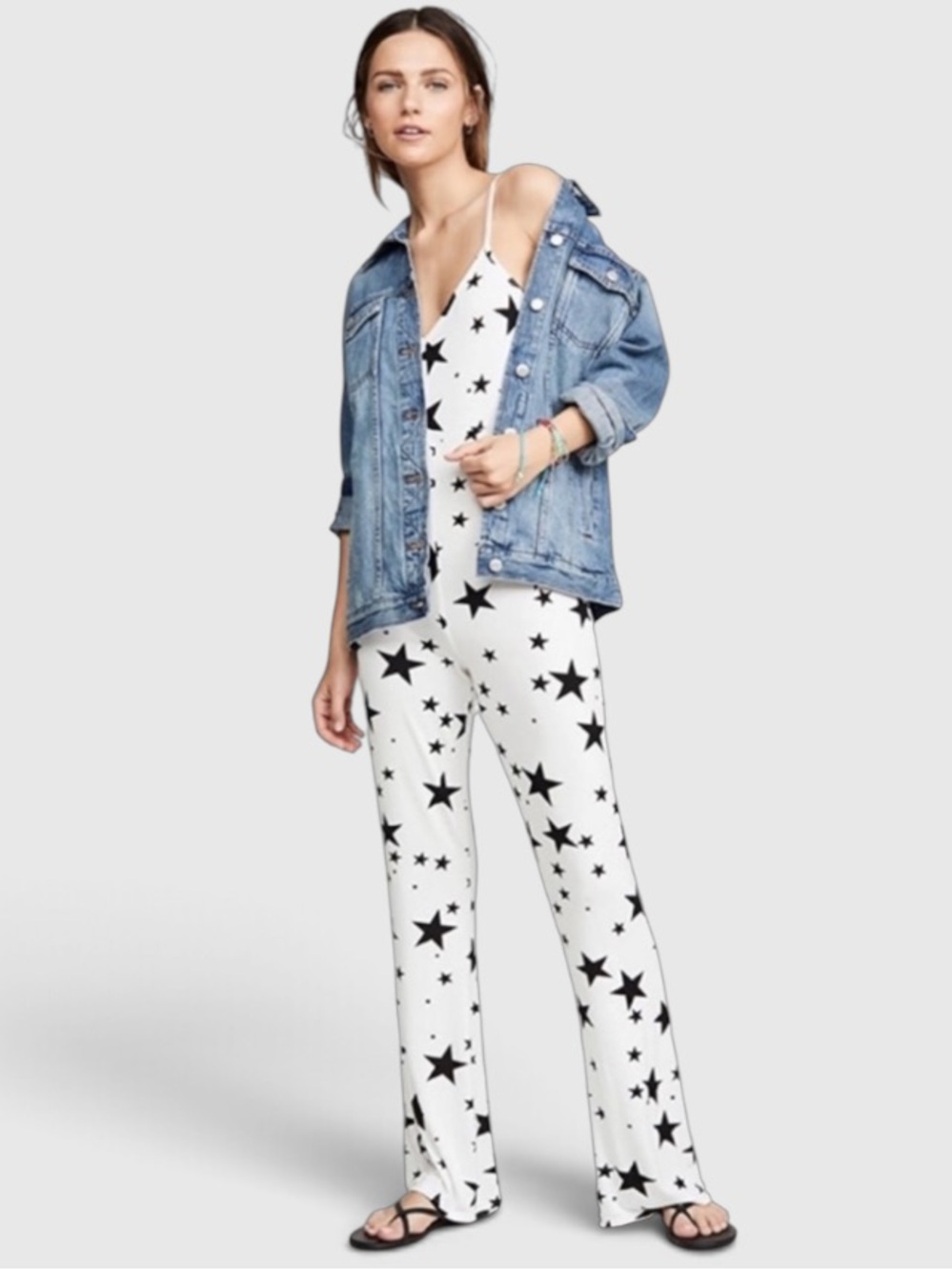 Chaser Cool Jersey  White Star Print Jumpsuit NWT Small
